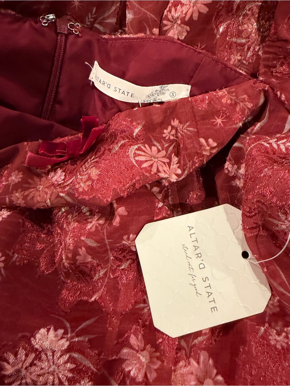 Altar’d State Junie Floral Maxi Dress Burgundy S NWT - Picture 11 of 12
